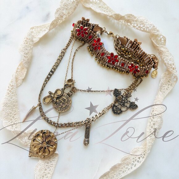 FREE PEOPLE x Ariana Ost Walsh Choker Necklace In Gold / Ruby NWT - Picture 2 of 5